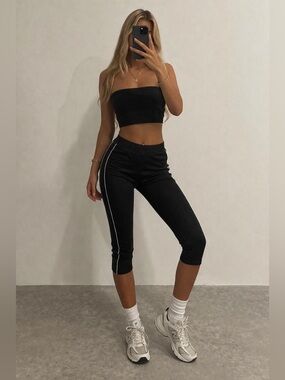 Zara Black Leggings with White Stripes